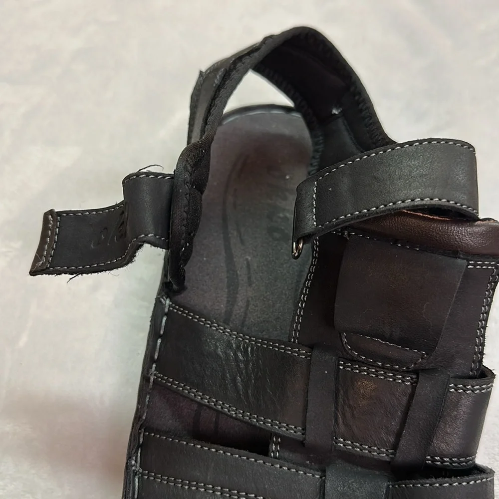 Okko Black Leather Oxford Strap Closed Toe Grey Stitching Sandals Size 13